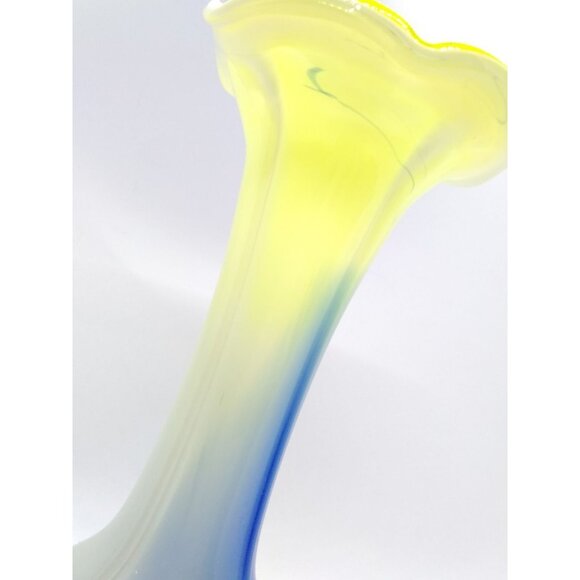 Art glass vase tulip floral style yellow blue swirl Bud Vase 8" - Picture 11 of 12